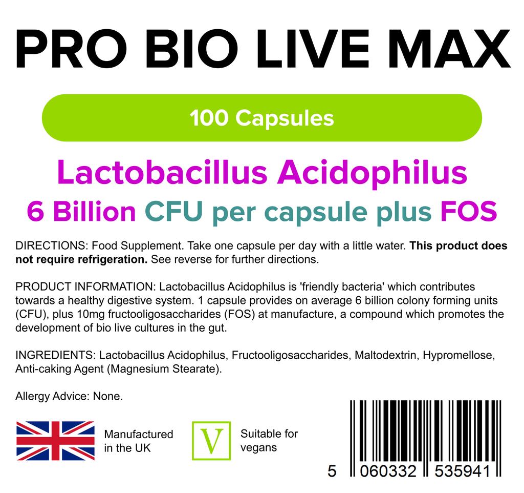 Pro Bio Live Max 6 Billion CFU Veg Capsules 100 Capsules - Master Vaper